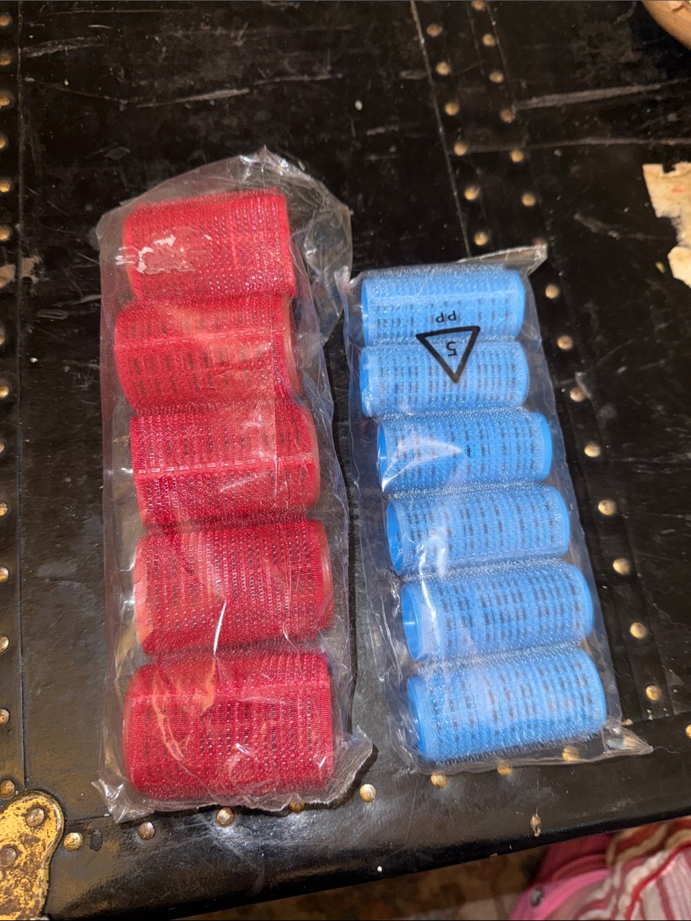 Set of Red and Blue Self-Adhesive Hair Rollers